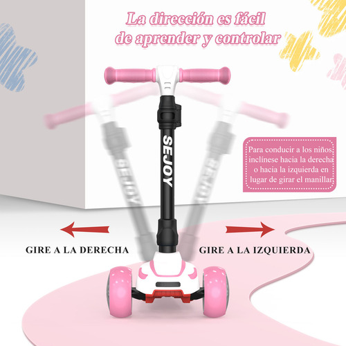 Sejoy BALBI-008 Scooter Juguete Patinete Plegable Con Asiento Ideal Patín Del Para Niños Con 3 Ruedas Y Luces LED Color Rosa