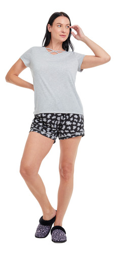 Pijama Mujer Short Print Negro Fashion's Park