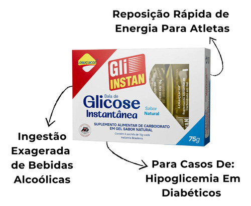 Glicose Instantânea De Natural Kit Com 12 Unidades De 75g