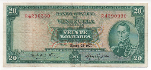 Billete De 20 Bs Enero 1970 R7