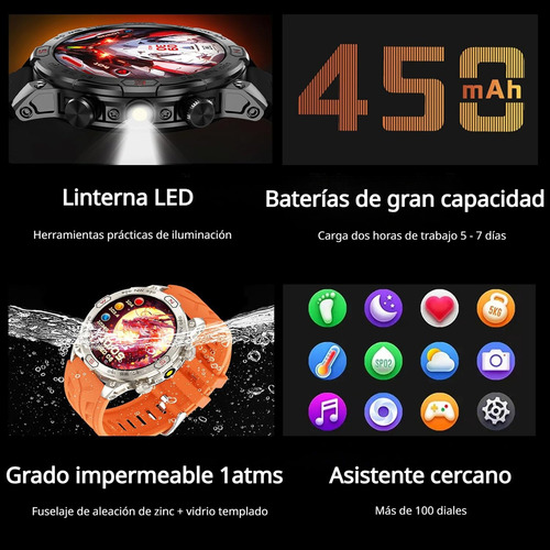 2025 Linterna Reloj Inteligente Para Hombre Bluetooth Llamada Asistente De Voz Brújula Smart Watch Amoled 1.43