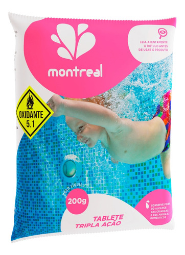 Tablete Tripla Ação Montreal 200g Para Piscina Fibra Vinil