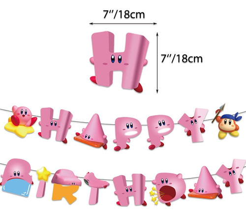 Set Cotillón Cumpleaños Kirby Globos Cupcake Guirnalda