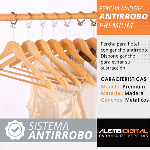 Pack 5 Perchas Antirrobo Lujo Madera Hotel Pantalon Pollera