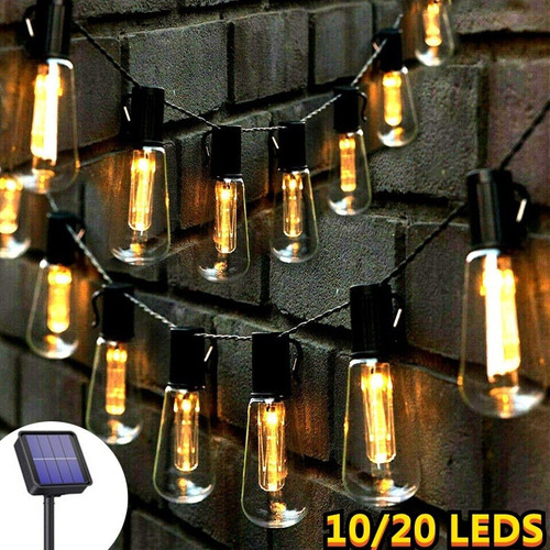 10 Luces Led Impermeables Con Energía Solar, Bombilla Edison