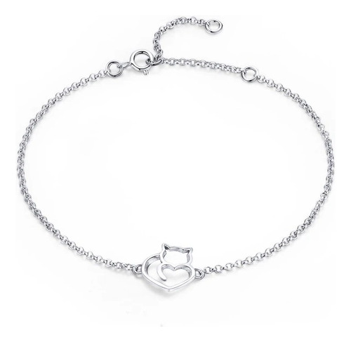 Pulsera Brazalete Ajustable En Forma De Gato En Plata 925