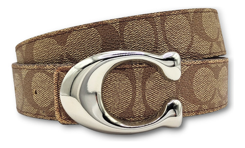 Cinturon Coach Doble Vista Reversible Clasico Unisex Color Beige Diseño De La Tela Sculpted C Plata No Reversible Talla G (125cm)