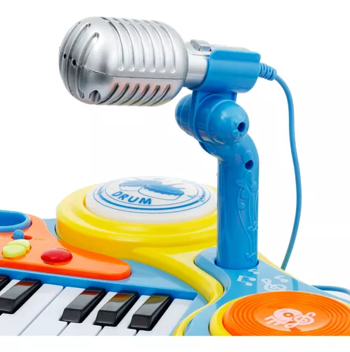 Piano Teclado Infantil com 31 Teclas, Microfone e Banco para