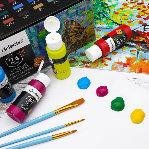 Juego De Pintura Acrílica Con 10 Pinceles Y 24 Colores, Pint