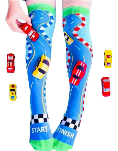 Calcetas Locas 3d, Carritos De Carrera Azul Carritos De Carrera 3-5 Años