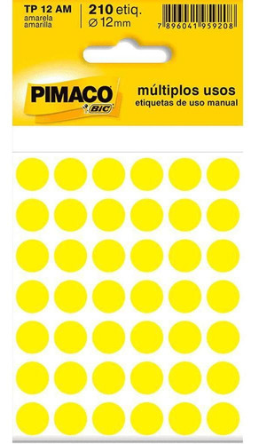 Etiqueta Multiuso Ø 12 Mm 5 Folhas Tp12 Amarelo Pimaco