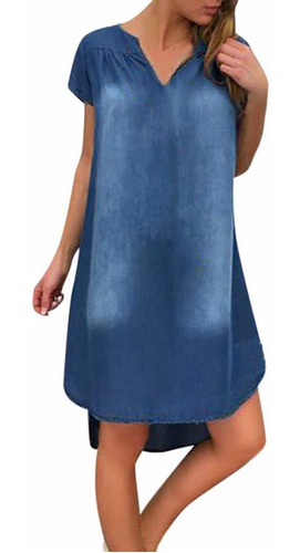 Vestido Mezclilla Para Dama Casual Manga Corta Cuello 5