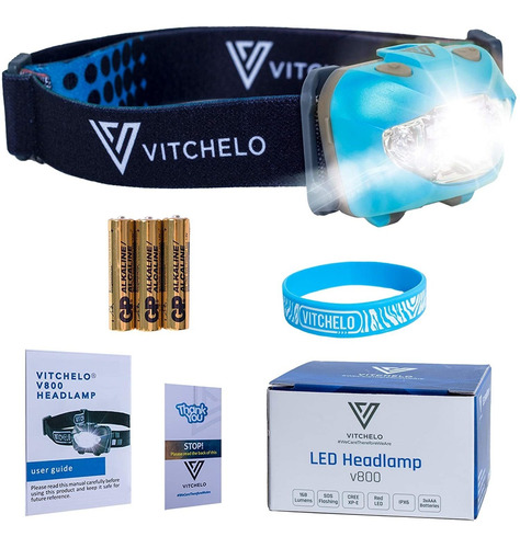 Vitchelo V800 Headlamp Flashlight With White And Red Led Lig