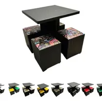 Comprar Jogo De Mesa Cu002F 4 Puff Quadrados Decorativos Assento Casa Cor Preta Cu002F Puff Jazz Desenho Do Tecido Liso