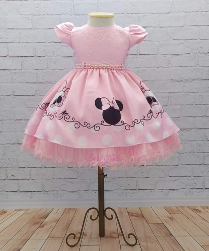 Imagem 2 de 3 de Vestido Luxo Festa Infantil Minnie Rosa Frete Grátis Oferta