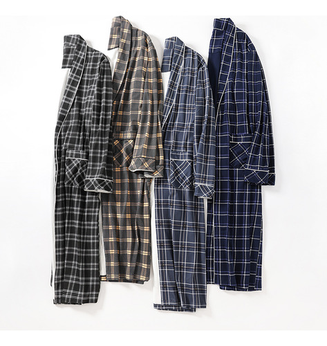 Bata De Baño A Cuadros Para Hombre, Kimono Para Dormir, Para