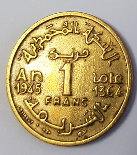 Moneda Imperio De Marruecos Año 1945 De 1 Franco 