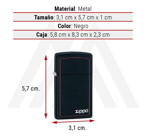 Imagen 4 de 10 de Encendedor Zippo Lighter Slim Black Matte Red Border Negro