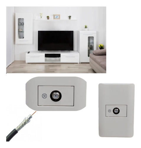 Llave De Luz Tapa Armada Tv Coaxial Completo Blanco Richi Corriente Nominal 10 A Voltaje Nominal 220v