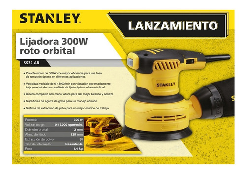 Imagen 3 de 8 de Lijadora Roto Orbital 125mm 5 PuLG 300w Stanley Ss30-ar