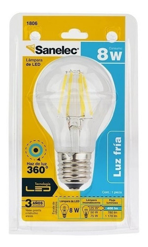Foco Led 8w Vintage Filamento Luz Fría Base E26/27 2 Pack