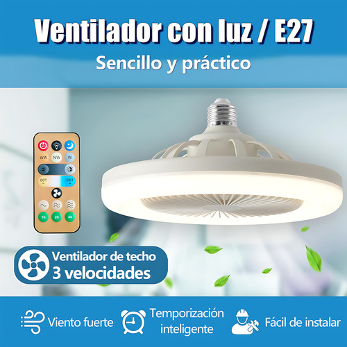 Ventilador De Techo Modernos Con Luz Y Control Remoto, Ventiladores De Techo Con Casquillo E27, Lampara Ventilador Silencioso 30 W, 3 Velocidades, Brillo Ajustables