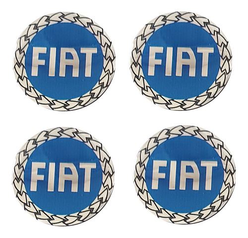 4 Emblema Centro Calota Fiat Azul Aro 13 14 15 48mm Adesivo