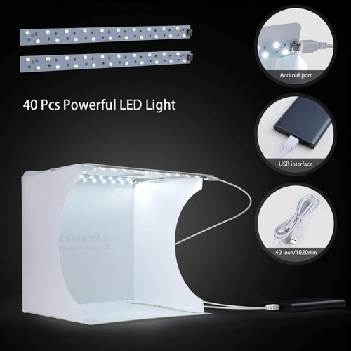 Estudio Fotográfico Caja De Luz 24x23cm (2 Led + 6 Fondos)