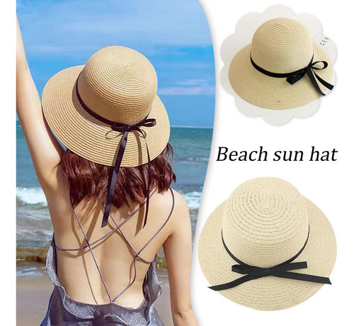 Sombrero De Playa Plegable Para Mujer, Sombrero De Paja Para
