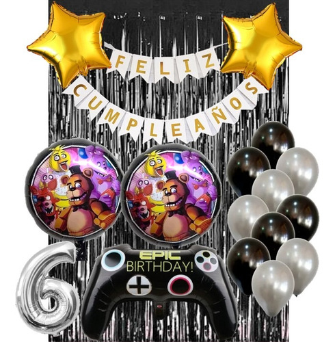 Kit Decoración Freddy Five Nigths Globos+cortina+banderin Marrón