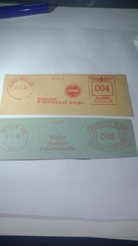 Alemania 3 Er Reich Imposición Postal De Máquina  1938/39