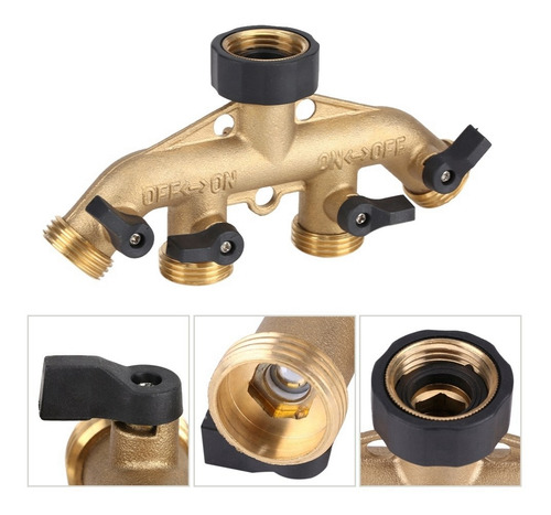 Válvula De Bola De Latón De 4 Vías 3/4 Pulgadas Divisor De T