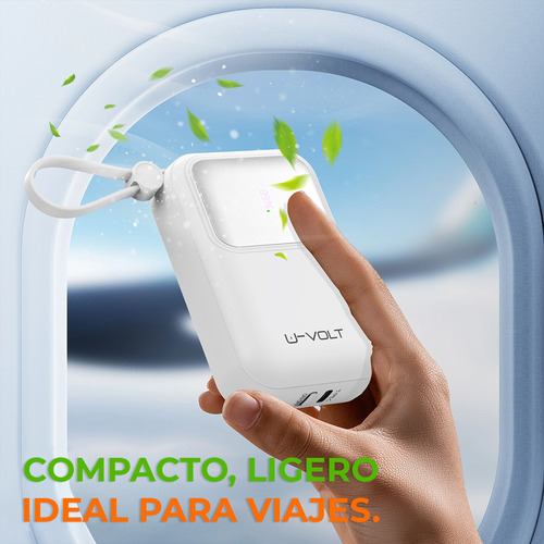 Power Bank Batería Portátil 10000mah Carga Rápida 22.5w Con 3 Cables Incorporados Tipo C Iph Usb Pantalla Digital U-volt Cargador Compatible Con iPhone Samsung Motorola Xiaomi Huawei Color Blanco