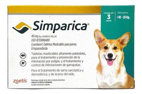 Simparica 40 Mg 3 Comprimidos 10-20 Kg Azul