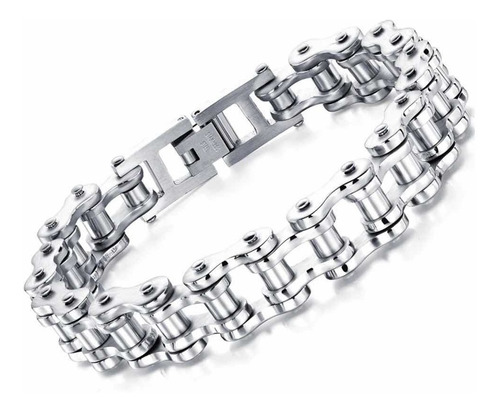 Imagen 1 de 4 de Pulsera Acero Hombre Cadena De Moto 21.5 Cm Doble Eslabon