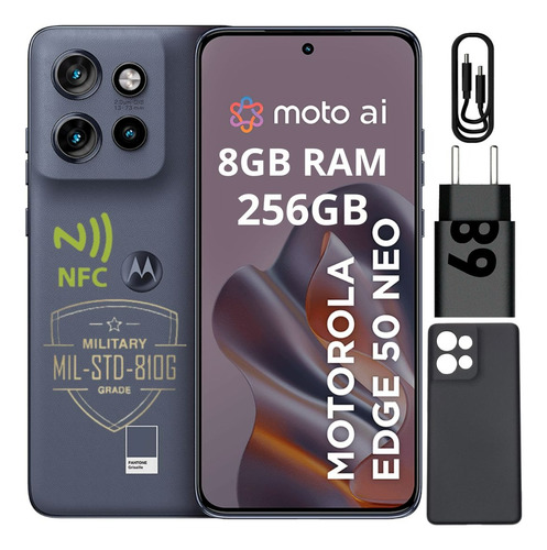 Celular Motorola Moto Edge 50 Neo 5g 256gb 8gb Ram Dual Sim Certificación Militar Ip68 Nfc Con Cargador Y Funda Color Gris