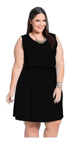 Vestido Preto Soltinho Moda Plus Size Cintura Com Elástico