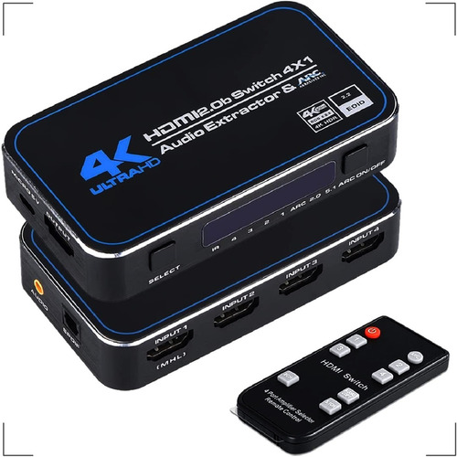 Imagem 4 de 5 de Divisor Hdmi 2.0 Switch 4 Portas 4k Hdr C/ Controle E Fonte