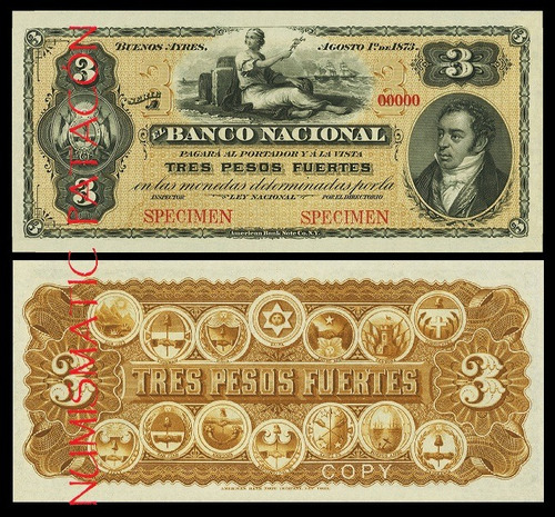 Billete 3 Pesos Fuertes Banco Nacional 1873 - Copia 651s