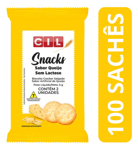 Kit 100 Sachês Biscoito Snack Queijo Sem Lactose Renata