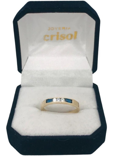 Anillo Dama Oro9k C/circonias Blancas Y Azules (a276)