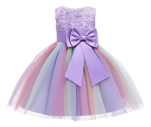 Vestido Para Niñas Pequeñas De 6 Años, Color Neto, Hilo, Laz