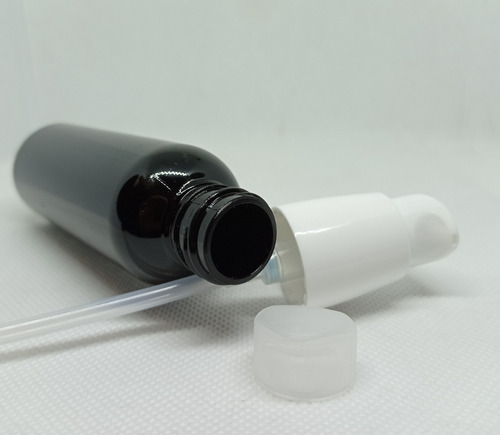 Botella Pet Negra 60 Ml C/bomba De Maquillaje, 10 Piezas
