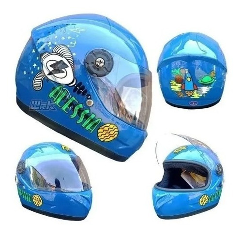 Casco Cerrado Infantil Azul Brilloso Planet