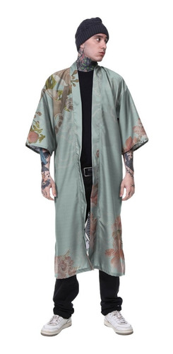 Kimono Haori Longo Oriental Koi Caxemira Paisley Japão Carpa