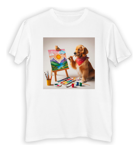 Remera Niño Perro Golden Pintando Pintor Artista