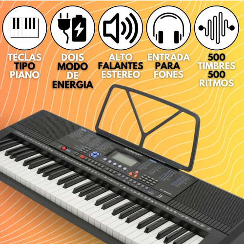 Kit Teclado Mxt M-t5000 61 Teclas + Suporte + Pedal + Capa Cor Preto
