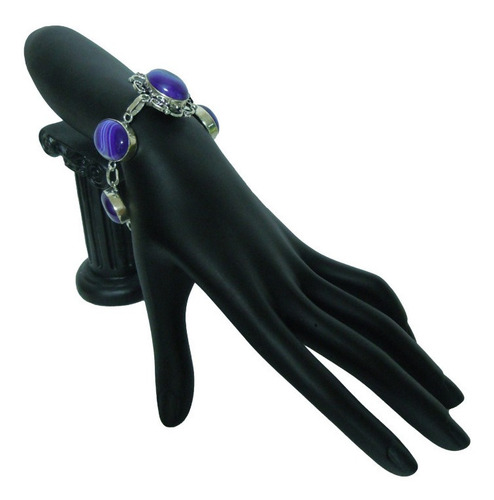 Pulsera Brazalete Bañada En Plata 925 Con Onyx Púrpura