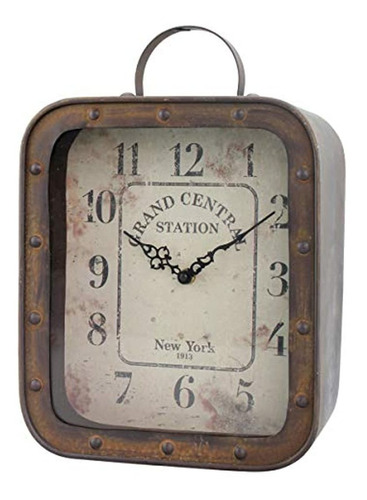 Reloj De Mesa De Metal Rústico Con Asa Y Remache, Diseño