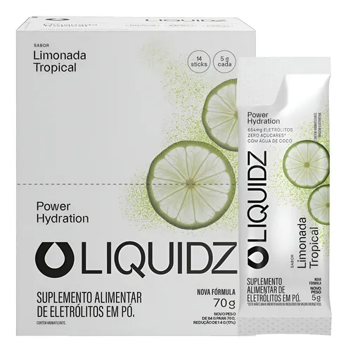 Liquidz® Eletrólitos Zero Açúcar Limonada Tropical 14 Sachês - R$ 83,9